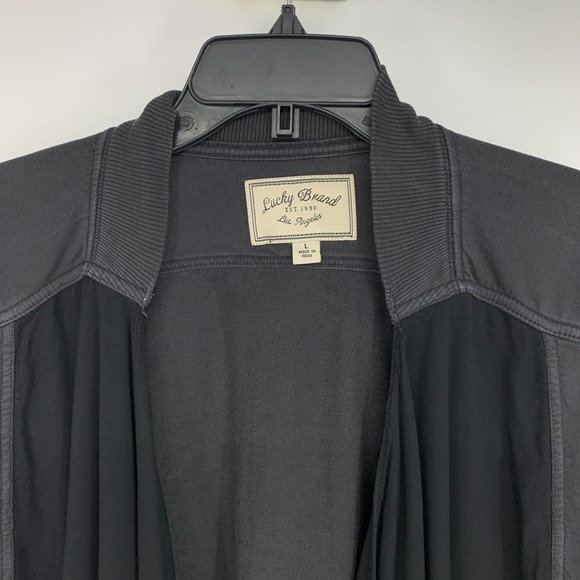 Lucky Brand Cardigan Gray Black Drape Open Front Womens Size Large - Picture 2 of 9